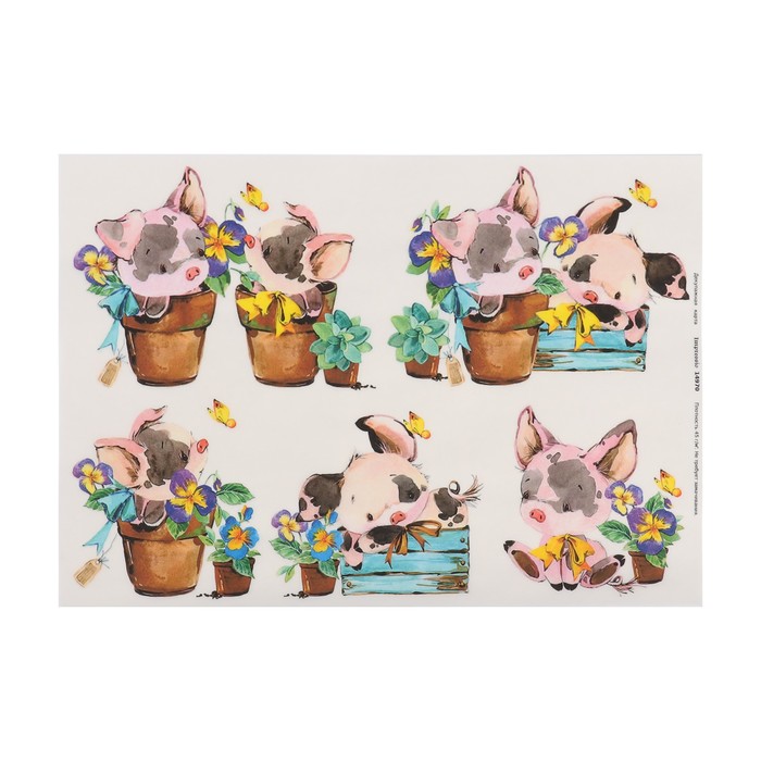Декупажная карта "Хрюшки в горшочках" плотность 45 г/м2, формат А4