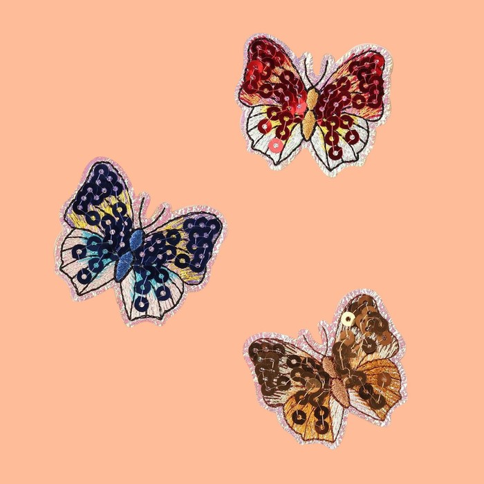 фото Набор термоаппликаций «бабочки», 3 шт, с пайетками арт узор