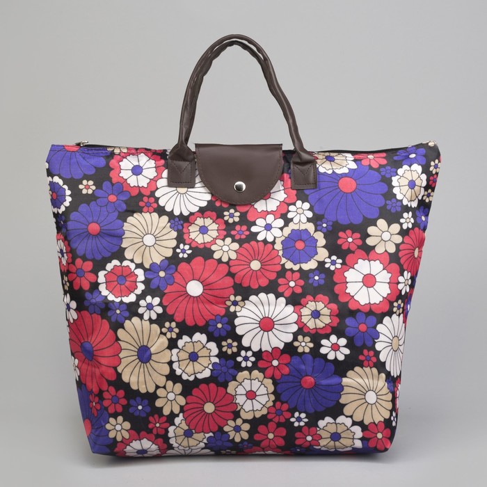 Сумка хозяйственная складная «Цветочки», отдел на молнии, водонепроницаемая, цвет чёрный