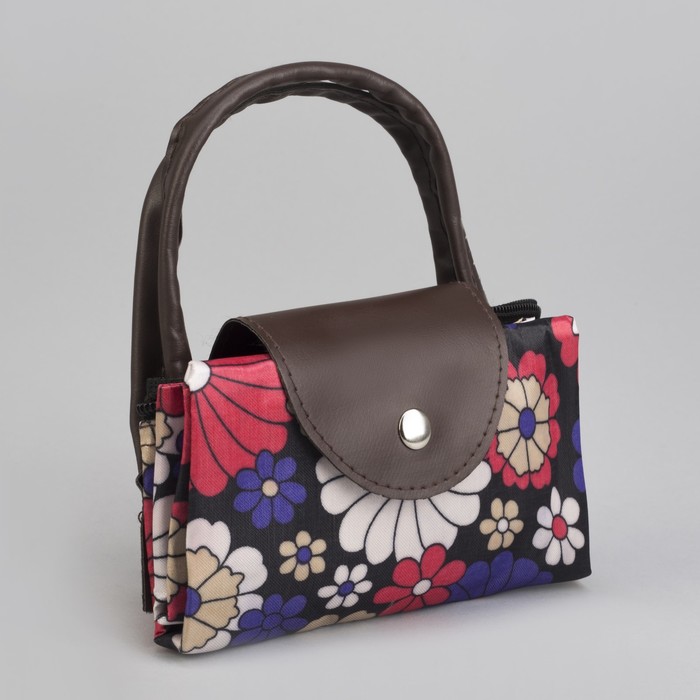 Сумка хозяйственная складная «Цветочки», отдел на молнии, водонепроницаемая, цвет чёрный