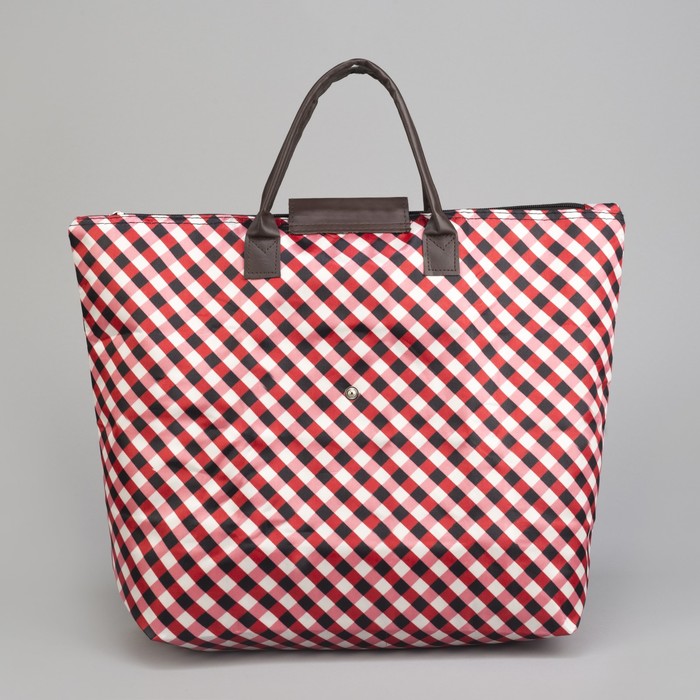 Сумка хозяйственная складная «Клетка», отдел на молнии, водонепроницаемая, цвет красный