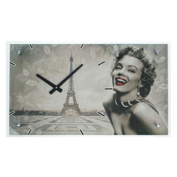 Часы настенные прямоугольные "Мэрилин Монро в Париже", 35х60 см