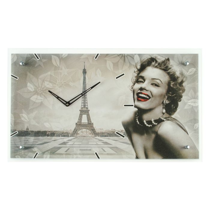 Часы настенные прямоугольные "Мэрилин Монро в Париже", 35х60 см