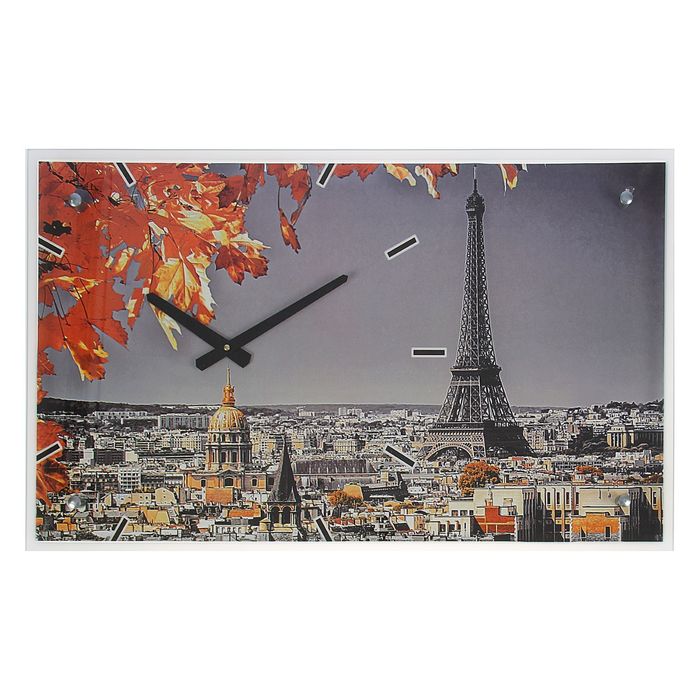 Часы настенные прямоугольные "Осень в Париже", стекло, 35х60 см