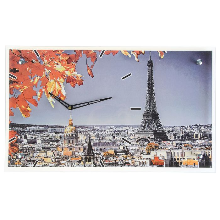 Часы настенные прямоугольные "Осень в Париже", стекло, 35х60 см