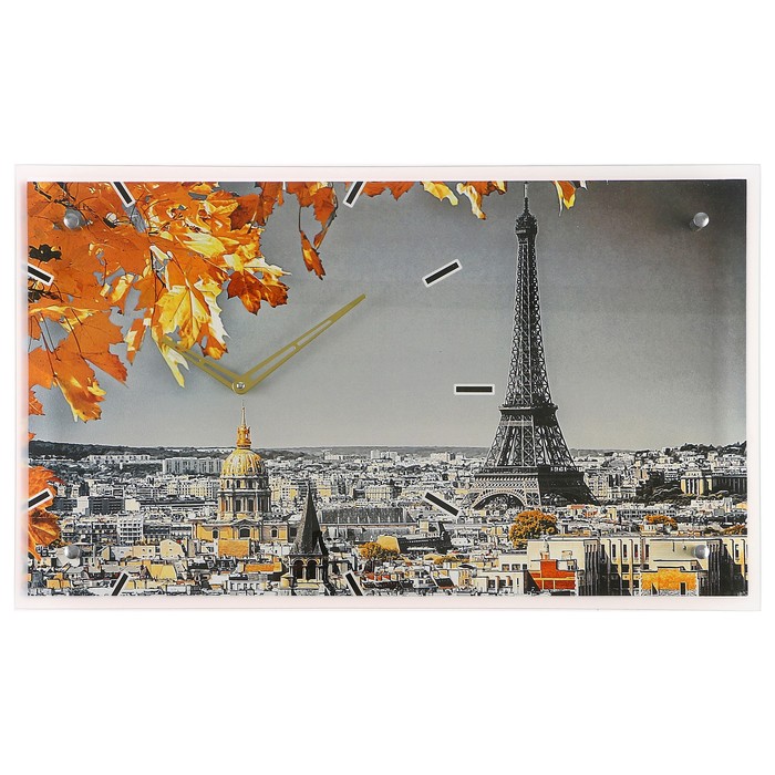 Часы настенные прямоугольные "Осень в Париже", стекло, 35х60 см