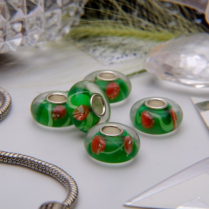 Бусина "Одуванчики", цветная в серебре