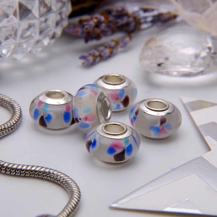 Бусина "Орхидея", цветная в серебре