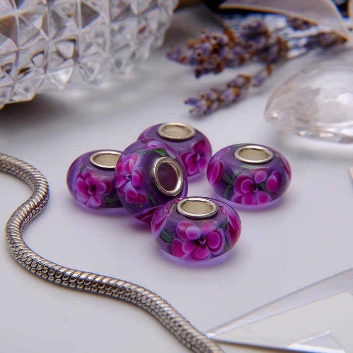 Бусина "Сирень", цвет фиолетовый в серебре