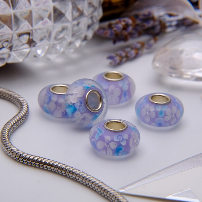 Бусина "Черемуха", цвет бело-голубой в серебре