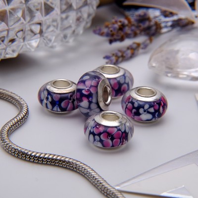 Бусина "Незабудки", цвет фиолетовый в серебре