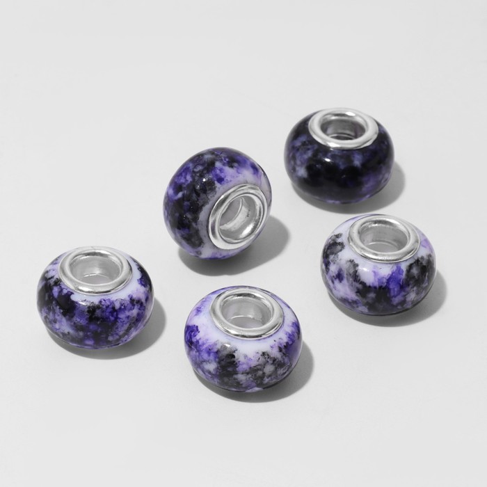 Бусина «Чернила», цвет бело-фиолетовый в серебре