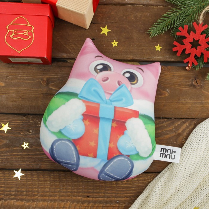 Мягкая игрушка-антистресс "Свинка с подарком" звезды