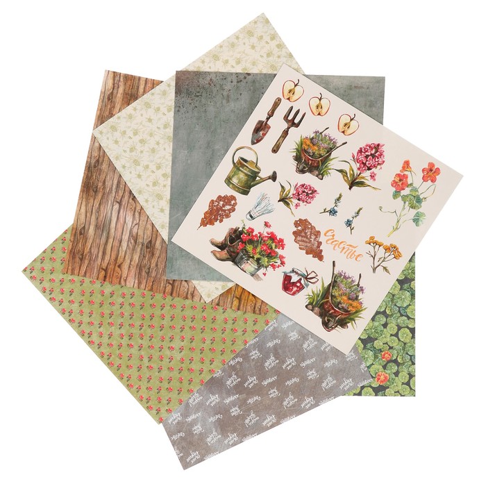 Набор бумаги для скрапбукинга "Бабушкин сад" (8 листов) 20х20 см,190 гр/м2