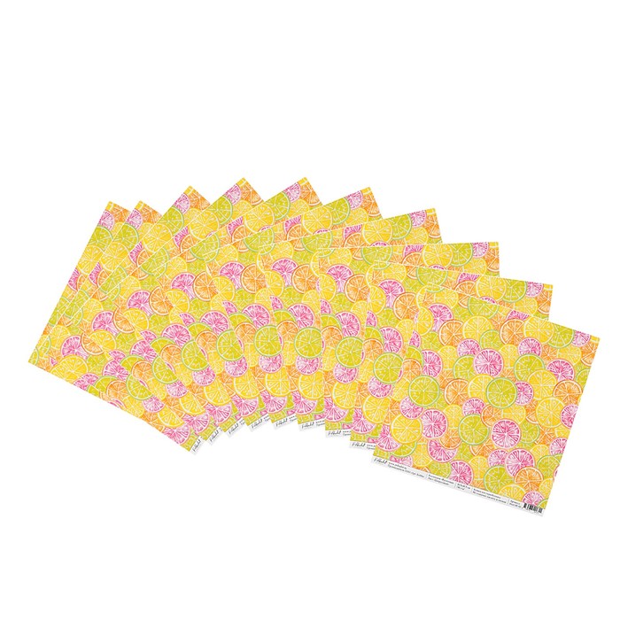 Бумага для скрапбукинга "Цитрусовый "Фруктовая" 30.5х30.5 см, 190 гр/м2