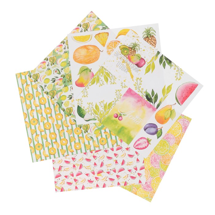 Набор бумаги для скрапбукинга "Фруктовая" (6 листов) 20х20 см, 190 гр/м2