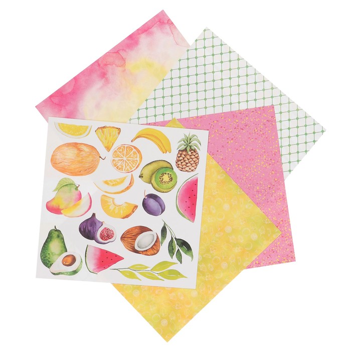 Набор бумаги для скрапбукинга "Фруктовая" (6 листов) 20х20 см, 190 гр/м2