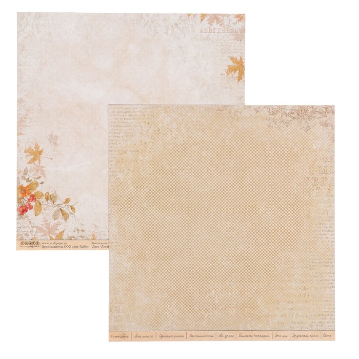 Бумага для скрапбукинга "Листва "Моя школа" 30,5х30,5 см, 190гр/м2