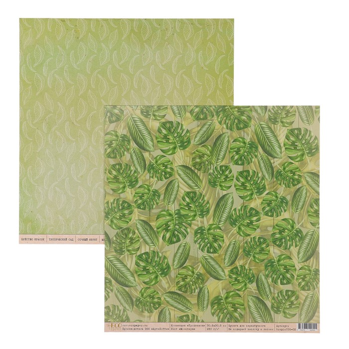Бумага для скрапбукинга "Монстера "Тропикана" 30,5х30,5 см, 250 гр/м2