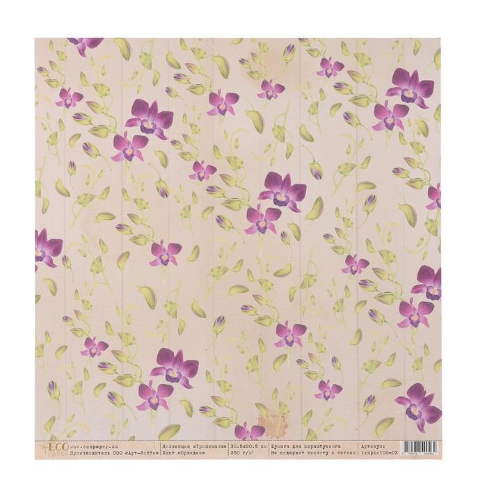 Бумага для скрапбукинга "Орхидеи "Тропикана" 30,5х30,5 см, 250 гр/м2