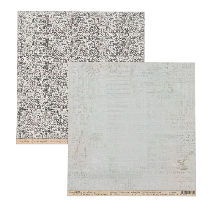 Бумага для скрапбукинга "Уроки "Моя школа" 30,5х30,5см, 190 гр/м2