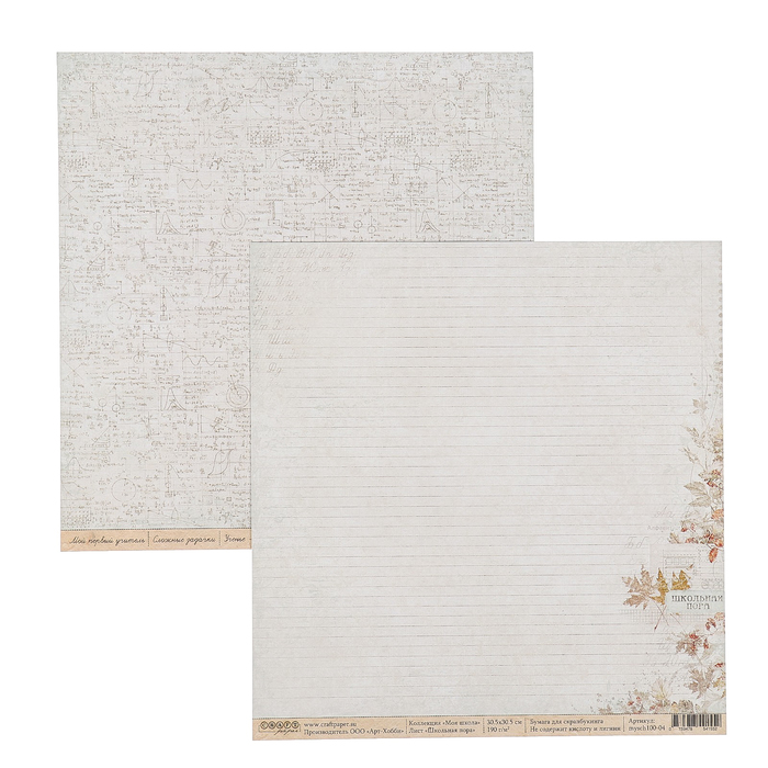 Бумага для скрапбукинга "Школьная пора "Моя школа" 30,5х30,5 см, 190гр/м2