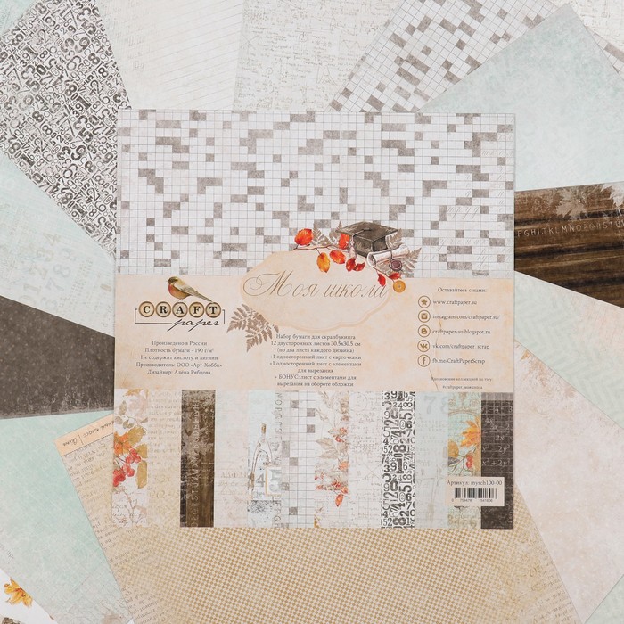 Набор бумаги для скрапбукинга "Моя школа" (14 листов) 30,5 х 30,5 см, 190гр/м2