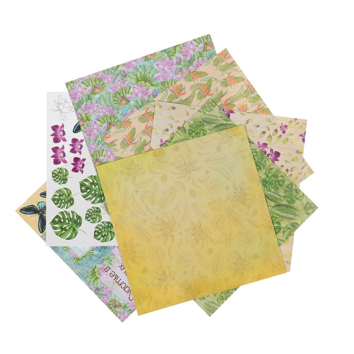 Набор бумаги для скрапбукинга "Тропикана" (7 листов) 20х20 см, 190гр/м2