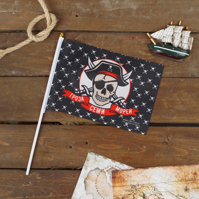 Флаг пирата "Гроза семи морей" настольный 14х21см