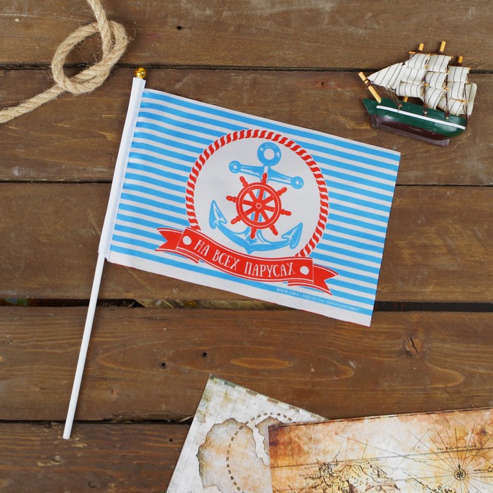 Флаг пирата "На всех парусах" настольный 14х21см