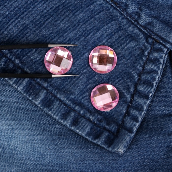 Стразы термоклеевые "Круг", d=12мм, 20шт, цвет розовый