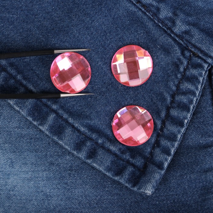 Стразы термоклеевые "Круг", d=14мм, 10шт, цвет розовый