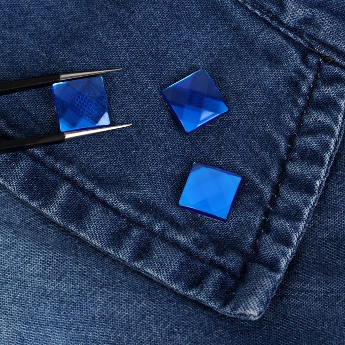 Стразы термоклеевые "Квадрат", 20шт, 10 х 10мм, цвет синий