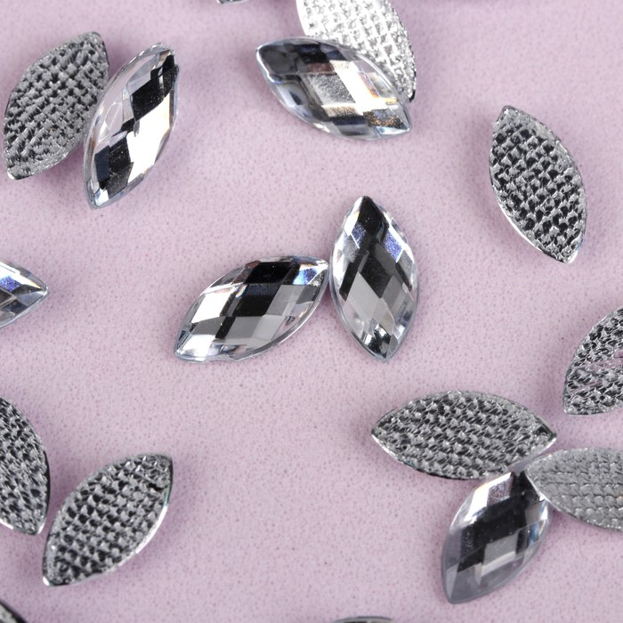 Стразы термоклеевые &quot;Лепесток&quot;, 100шт, 5 х10мм, цвет белый