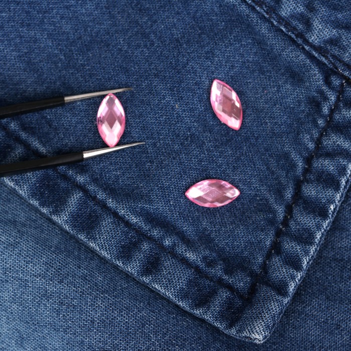 Стразы термоклеевые "Лепесток", 100шт, 5 х10мм, цвет розовый