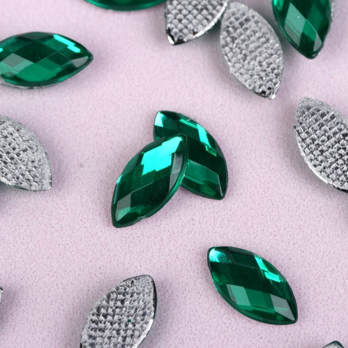 Стразы термоклеевые "Лепесток", 100шт, 5 х10мм, цвет зелёный