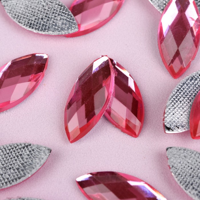 Стразы термоклеевые "Лепесток", 20шт, 9 х 20мм, цвет розовый