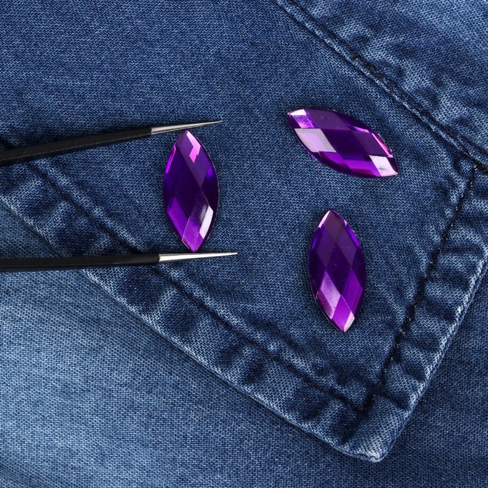 Стразы термоклеевые "Лепесток", 20шт, 9 х 20мм, цвет фиолетовый