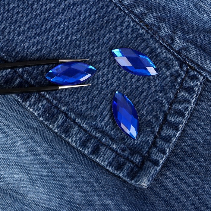 Стразы термоклеевые "Лепесток", 20шт, 9 х 20мм, цвет синий