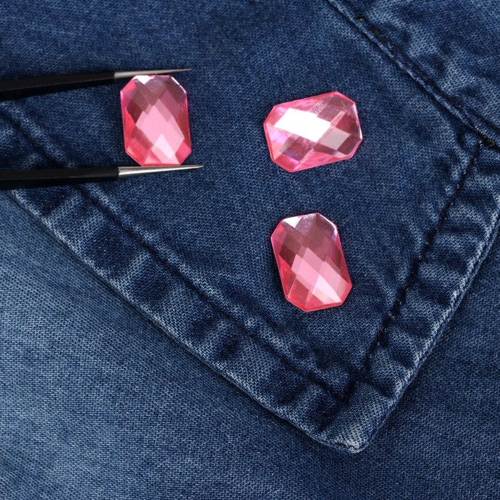 Стразы термоклеевые "Прямоугольник", 20шт, 10 х 14мм, цвет розовый