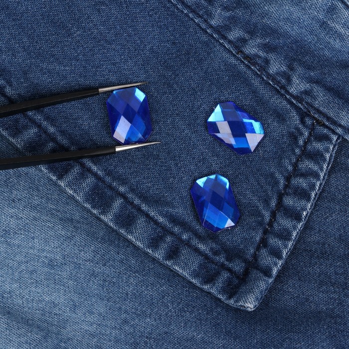 Стразы термоклеевые "Прямоугольник", 20шт, 10 х 14мм, цвет синий