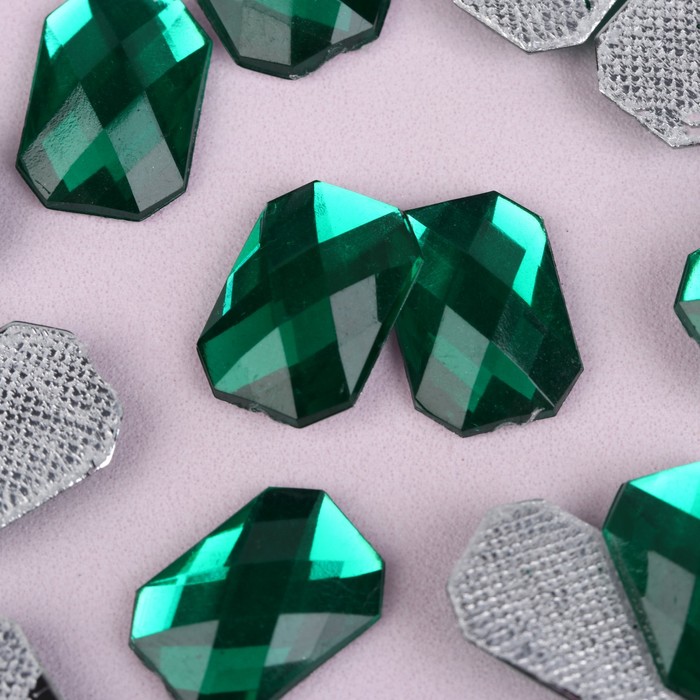 Стразы термоклеевые "Прямоугольник", 20шт, 10 х 14мм, цвет зелёный