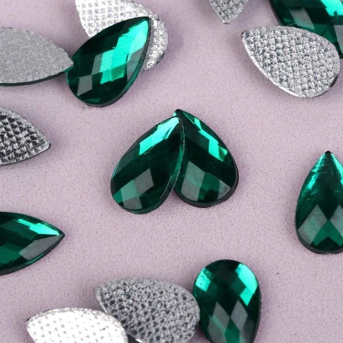 Стразы термоклеевые "Капля", 50шт, 6 х10мм, цвет зелёный