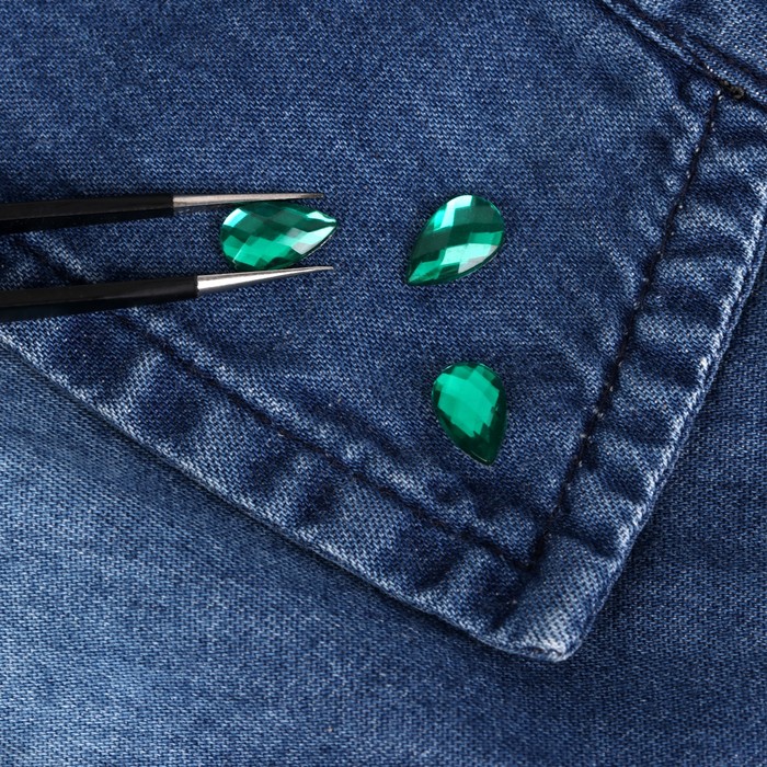 Стразы термоклеевые "Капля", 50шт, 6 х10мм, цвет зелёный