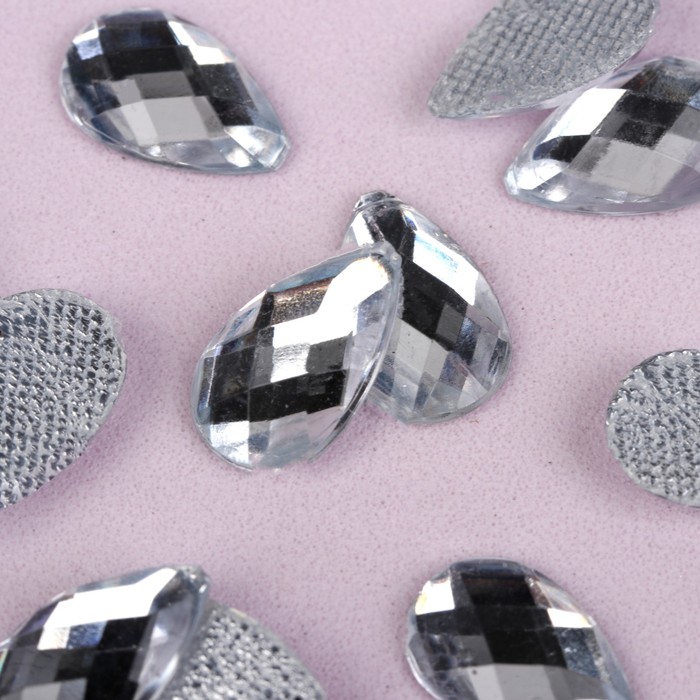 Стразы термоклеевые "Капля", 50шт, 8 х13мм, цвет белый