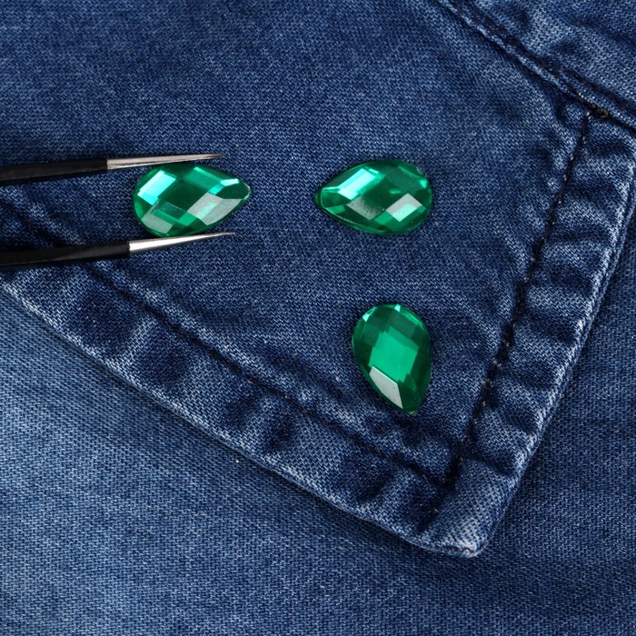 Стразы термоклеевые "Капля", 50шт, 8 х13мм, цвет зелёный