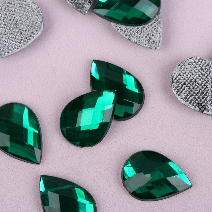 Стразы термоклеевые "Капля", 10 х 14мм, 20шт, цвет зелёный
