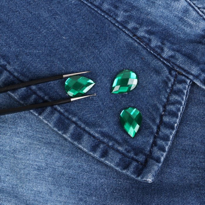 Стразы термоклеевые "Капля", 10 х 14мм, 20шт, цвет зелёный