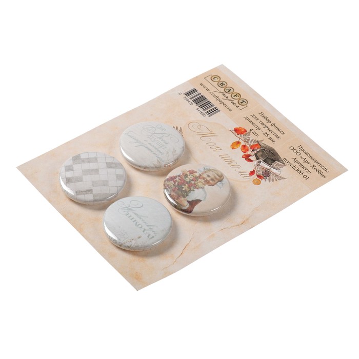 Набор фишек для скрапбукинга (4 шт) "Моя школа" d=2,5 см