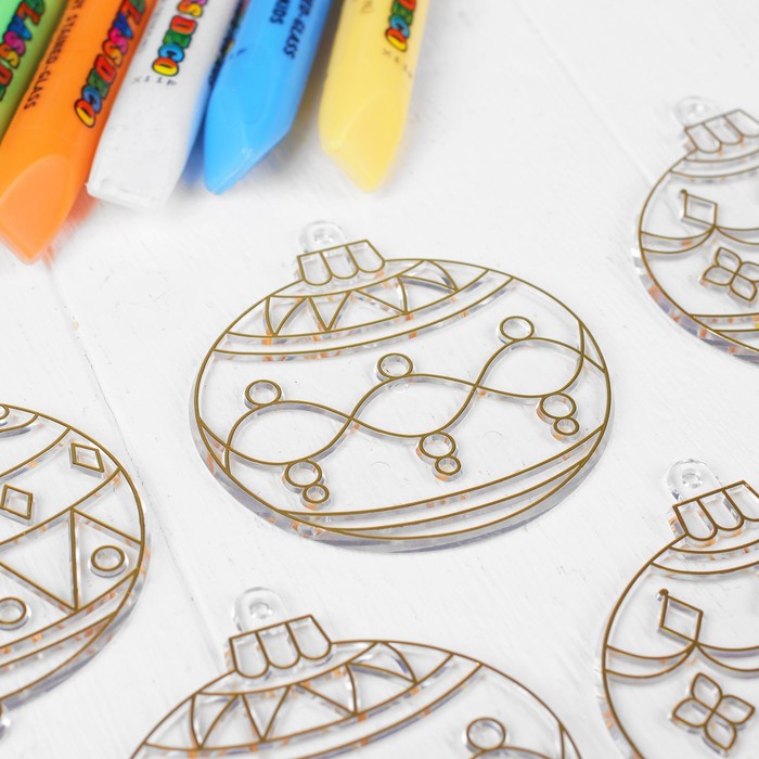 Набор витражных красок с витражами "Новогодний", 6 цветов по 10,5 мл., 6 витражей 22940